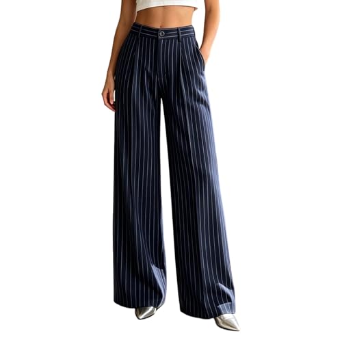 Pantalon taille haute rayé pour femme contre la chaleur au bureau