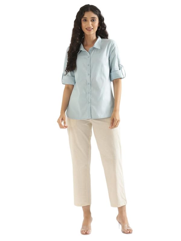 Image of SAADAA Airy Linen Shirt | Solid Regular Fit Casual Shirts Stylish for Women
