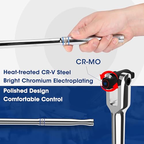 Image of WORKPRO Dual Drive Breaker Bar, 3 /8 inch & 1 /2 inch Drive, Heavy Duty Breaker Bars, 24-inch Length with 360 Rotatable Head, Spring-loaded Detent Ball, Chrome Vanadium Steel Made