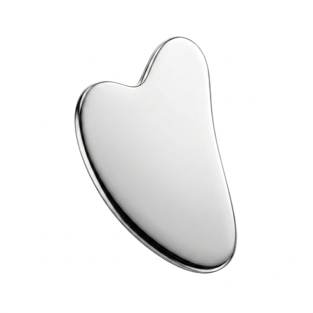 Stainless Steel Gua Sha Tool for Face, Neck & Jawline | Metal Facial Massage Tool for Face Sculpting & Contouring | Cooling Skincare Beauty Tool | Reusable Non-Porous Face Scraper | Silver | Pack of 1 | 100% Stainless Steel-image-46