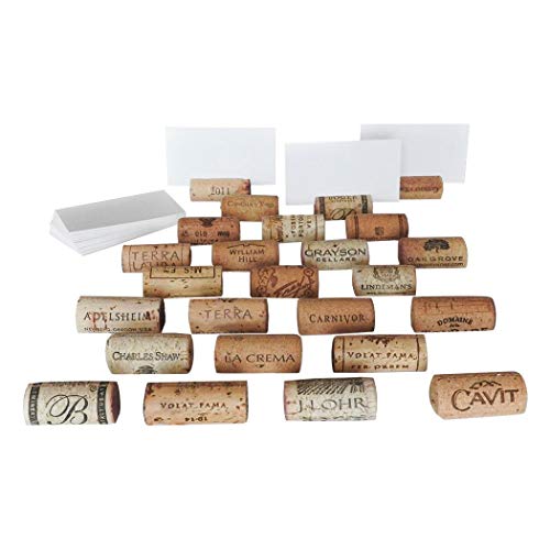 Premium Recycled Cork Place Card Holders - Set of 25 with Place Cards - Rustic Wine Theme Table Decor - Perfect for Vineyard Weddings