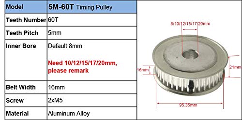 Xianglaa-Timing Pulley 1x HTD 5M 20T PULLEY TIMING, 20TEETH 5M-20T 16MM / 21MM Larghezza, Puleggia a cinghia dentata 5/6/8/10/12 / 14 / 15mm Foro, Puleggia for ingranaggi for macchina CNC Produzione d