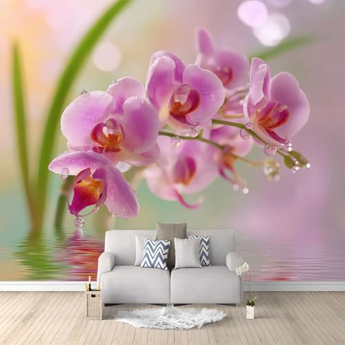 Quality Non-Woven Photo Wallpaper 118 x 83 inch (W x H), Wall Mural Surrealism Flowers Orchids Photo Wallpaper 3D Effect - Light Pink Print Bedroom Living Room Background Decoration Poster
