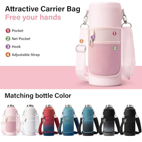 Image of DYSANKY Insulated Water Bottle | Thickened Stainless Steel Vacuum Metal | Portable Sports Water Jug for Gym and Hiking with Straw, Carrier Bag, Handle Strap | BPA-Free 40 oz, Pink