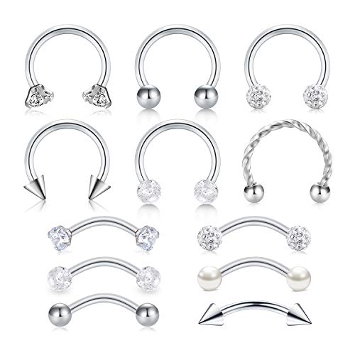 LAURITAMI 16G Rook Earrings Stainless Steel Daith Tragus Piercing Curved Barbell Eyebrow Rings Horseshoe Hoop Earring Cartilage Helix Conch Piercing Jewelry 8mm (5/16")