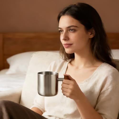 Mug Térmico de Acero Inoxidable 14oz Plata con Asa de Madera miniatura 7