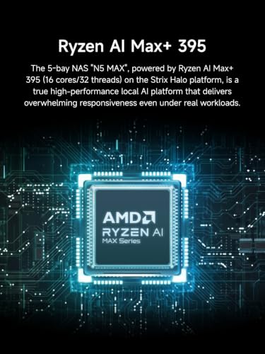 Image of MINISFORUM NAS N5 MAX 5 Bay AMD Ryzen AI Max+ 395 64GB LPDDR5 128GB SSD | Desktop NAS AMD Radeon 8060S Graphics,2*10G Lan,2*USB4 v2,1*USB 4, 8K HDMI,5xM.2 Slot up to 200TB, Network Attached Storage