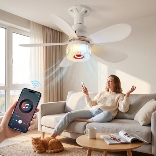 Ventiladores de techo con luces led regulables y música para dormitorios modernos 7