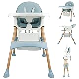 Baby High Chair Foldable Highchair, High Chairs for Babies and Toddlers Adjustable Height & Reclining Seat Detachable Double Tray, Ergonomic Feeding Portable Highchairs for Newborn 6 Months to 5 Years