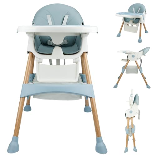 Baby High Chair Foldable Highchair, High Chairs for Babies and Toddlers Adjustable Height & Reclining Seat Detachable Double Tray, Ergonomic Feeding Portable Highchairs for Newborn 6 Months to 5 Years