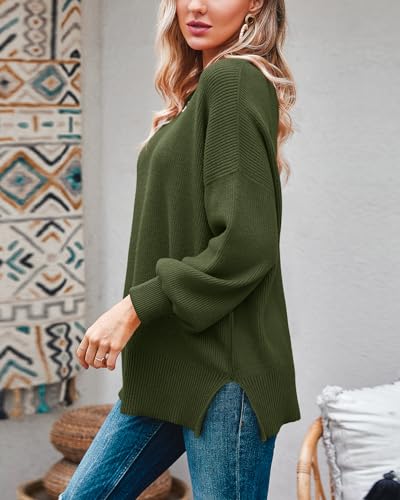 Image of Imily Bela Womens Oversized Tunic Sweaters Fall Slouchy Long Sleeve Ribbed Knit Side Slit Pullover Jumper