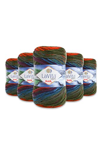 LaVita Yarn Batik Hand Knitting Yarn, Wool, 5-Piece Pack, 100% Micro Acrylic Sports Yarn, 1 Ball 100 g, 170 m (DG17) LaVita Yarn Batik Hand Knitting Yarn, Wool, 5-Piece Pack, 100% Micro Acrylic Sports Yarn, 1 Ball 100 g, 170 m (DG17)
