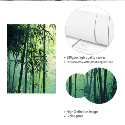 Affiche forêt de bambou verte style chinois avec cadre intérieur