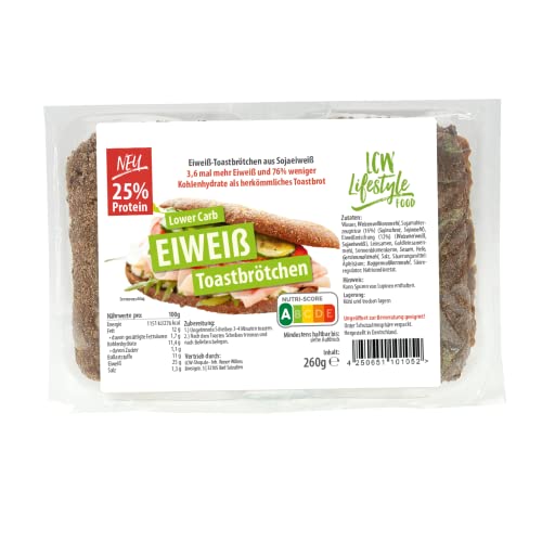 Fertige Eiweiß Toastbrötchen mit 25% Protein | 260g (= 4 Toatbrötchen) | Proteinbrötchen | Hoher Proteingehalt | zuckerarm | Lower Carb