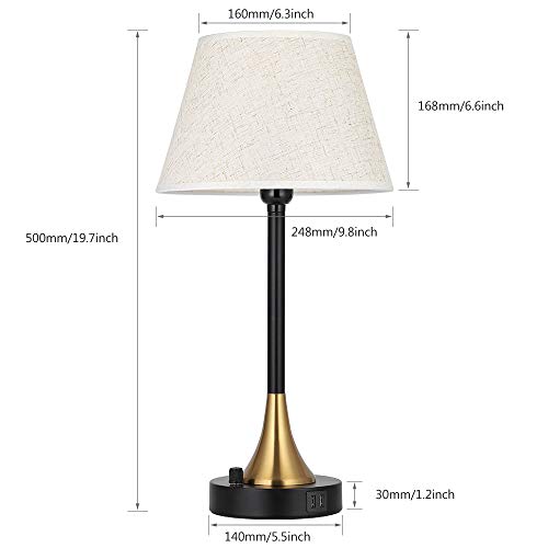 Table Lamps Set of 2, Bedside Nightstand Lamps with Dual USB Charging Ports, Desk Lamps with Metal Base Fabric Lamp Shade for Living Room Bedroom Office, 20\" High - Thumbnail 3