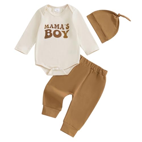 Image of Ayalinggo Easter Newborn Baby Boy Clothes Mamas Boy Long Sleeve Romper 3pcs Pant Set Fall Winter Coming Home Outfit With Hat