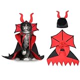 Huafly Cat Costume,Dog Halloween Costumes, Adjustable Vampire Costume with Devil Horns, Comfortable Halloween Costumes for Dogs Cats