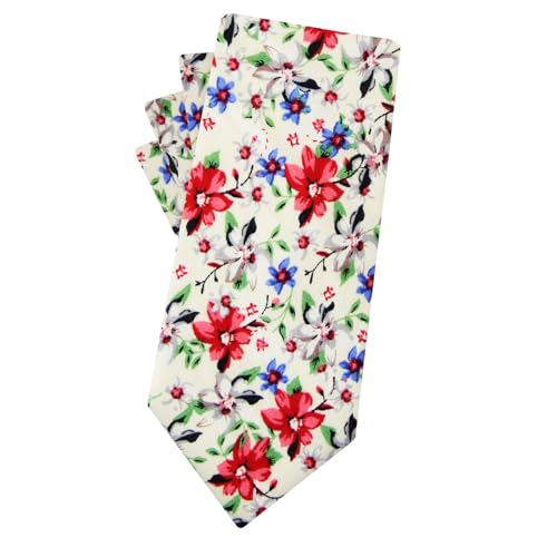 Image of Mantieqingway Men Skinny Tie Cotton Floral Necktie for Wedding Groomsmen Tie