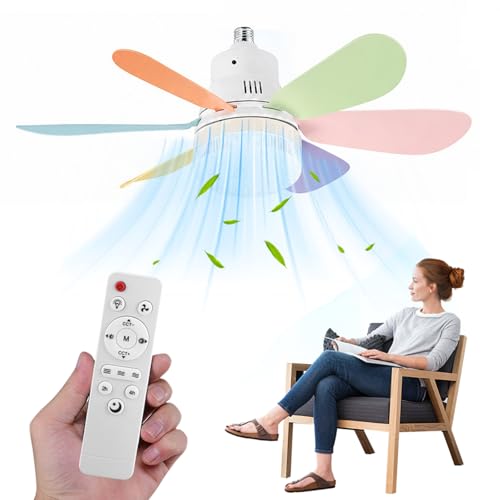 Petit ventilateur de plafond E27 40W télécommande plafonnier LED 2000lm dimmable