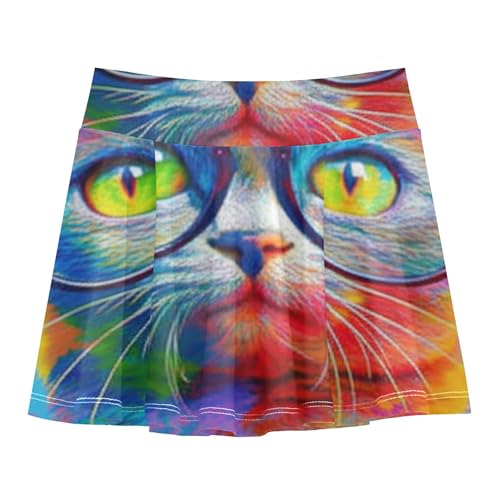 Tennis Skirts Toddler Cute Cat Bright Paint Colorful Girls' Shorts Athletic Skorts Outfit Flowy Skirt 4t