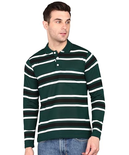 Image of INKKR Polo Neck Full Sleeve Striped Men's Tshirt