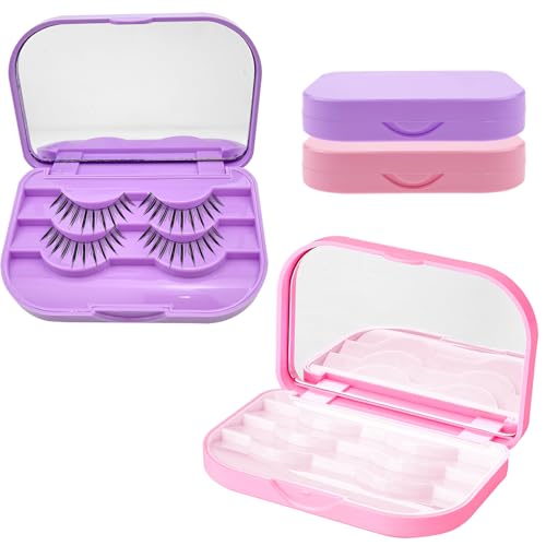 Jaczora 2 PCS Eyelash Case - 3 Layer With Makeup Mirror, Portable Empty Storage Box for Travel, Organizer for Women Girls