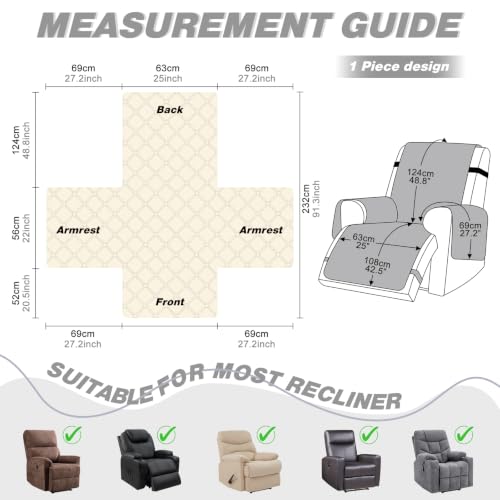 Image of TAOCOCO 100% Waterproof Recliner Chair Covers Reversible 25 inch, Light Gray