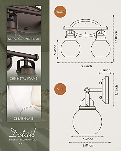 Image of Farmhouse Vintage Bathroom Vanity Light, Wall Mount Lighting Sconce Over Mirror, Oil Rubbed Bronze Finish and Clear Glass, AD-2147-2W