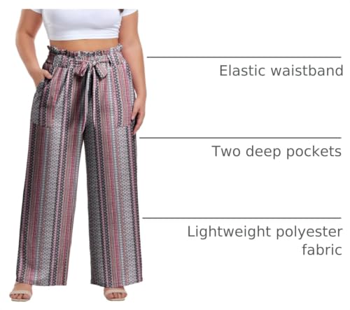 Image of OLRIK Women's Plus Size Pants Adjustable High Waisted Wide Leg Palazzo Pants Casual Trousers with Pockets Spring Clothes
