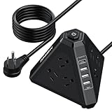 Tower Surge Protector Power Strip, NVEESHOX 9 AC Outlets with 4 USB Ports (1 USB C) 3-Side Triangle Outlets with USB Ports,6.5 Ft,Flat Plug, Charging Station with Surge Protection (Black+6.5 FT)