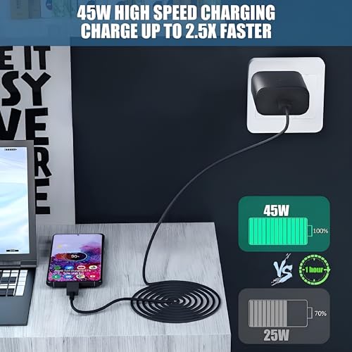 Image of 45W Type C Super Fast Charger Adapter for Samsung Galaxy S25|S24|S23|S22|S21|S20, Ultra|Plus|Fe|Tab S10|S9|A9|A9+|A8|A7, 5G|+, Mobile Phone Support 45 watt USB-C Quick Charge Charging Adaptor, Black