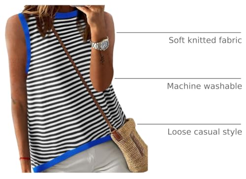 Image of Dokotoo Womens Summer Tops 2026 Casual Striped Color Block High Neck Tank Top Loose Knit High Low Sleeveless Shirts Blouses
