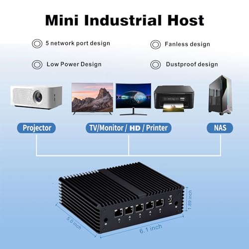 Image of Firewall Mini PC J4125, Fanless PC with Celeron J4125, 8G DDR4 RAM 64G SSD, 5 Intel I225-V 2.5G LAN, K4125L5 Mini Router Server Firewall Appliance, Support AES-NI
