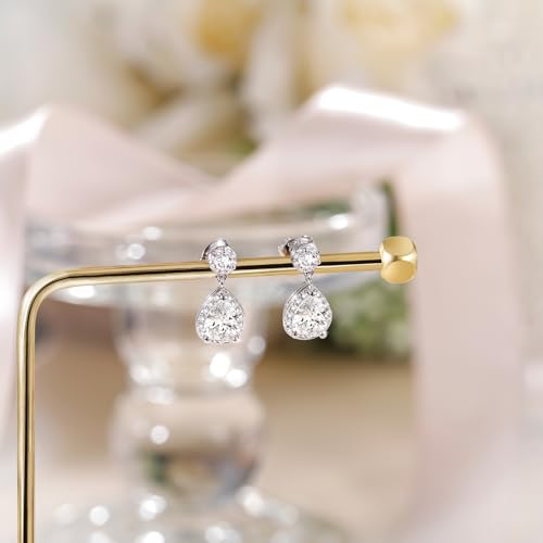 EAMTI Silver Dangle Teardrop Earrings for Women Cubic Zirconia Pear Cut Wedding Birdal Sterling Silver Post Engagement Drop Earrings for Brides, Bridesmaids3