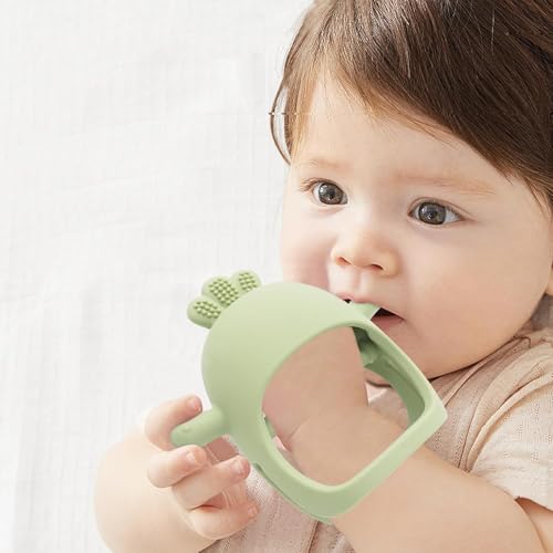 Image of PandaEar Silicone Baby Teething Toys| Baby Hand Teether Mitten for Sucking Needs| Chew Toys Hand Pacifier for Soothing Teething Pain Relief (Rattle Penguin Blue)