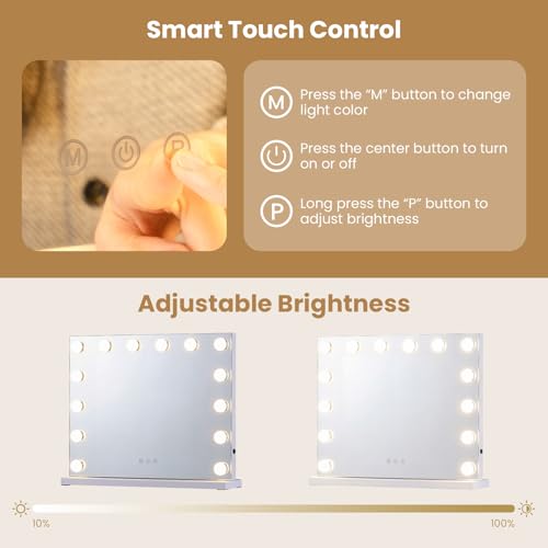 Espejo de maquillaje iluminado con 14 LED regulables y tres tonos de luz inteligente 4