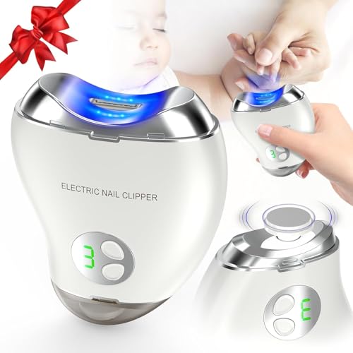 Automatic Electric Nail Clipper, 2 in 1 Baby Nail Trimmer with LED Light & Storage Box, Rechargeable Portable Fingernail Cutter with 3 Speed Gears, Safe Nail File for Baby, Kids, Adults, Seniors
