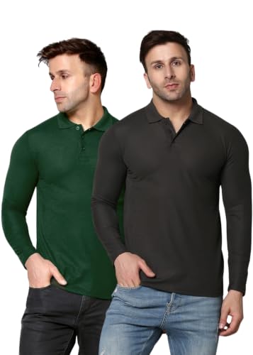 Image of INKKR Full Sleeve Men's Solid Polo Neck T-Shirt Combo