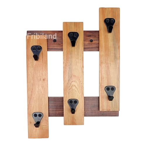 Image of Wooden Wall Mounted Cup Organizer,Coffee Mug Holder with 6 Hooks for Home Kitchen Display Storage and Collection.Size-13 by 9 inch inch