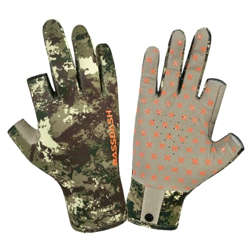 BASSDASH Unisex Fingerless Fleece Liner Camo Hunting Gloves for Cold Weather UPF 50+ Lightweight Fishing Photography HG06