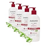 Babaria - Body Milk Para Pieles Atópicas | Con Aloe Vera Pantenol Y Vitamina E | Crema Hidratante Corporal | 400 Mililitros | Crema Piel Atopica | 100% Vegano (Paquete de 4)
