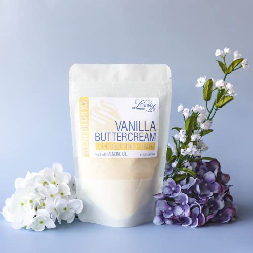 Luxiny Vegan Milk Bath Soak Made With Moisturizing Coconut Milk Powder & Sweet Almond Oil For A Bath Bomb Dust Soothing Fizz & Relaxing Soak, 8 Oz. (Vanilla Buttercream) #TOP5