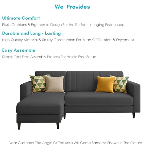 Image of Casaliving Moris LHS 4 Seater L Shape Sofa Set for Living Room (Black) Premium Fabric Sofa Set for Living Room