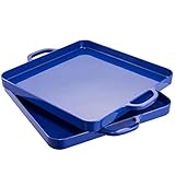 i BKGOO Foodservice Royal Blue Plastic Tray with Handle Set of 2 Large Melamine Cube Serving...