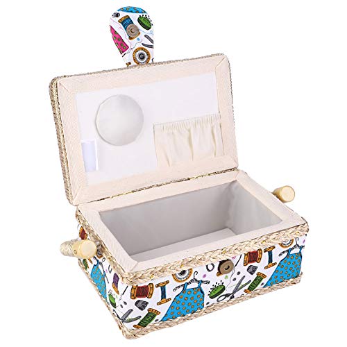 Sewing Basket, Sewing Box Organizer Built In Needle Pad Fabric Craft Handmade Sewing Basket Thread Needle Storage Box Organizer Flower Printed Sewing Storage Box for Sewing