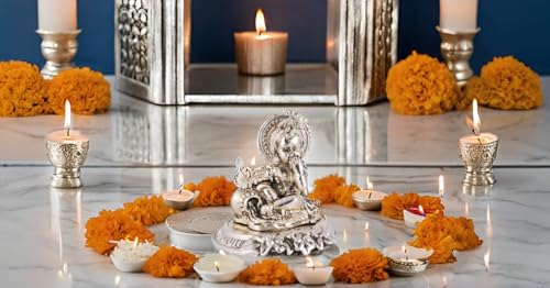 Image of Lavanaya Silver - Silver Finish Laddu Gopal Idol for Home Temple - Decorative Bal Krishna Murti for Pooja & Gifting - Handcrafted Metal Statue (Small Size)