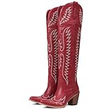 CELNEPHO Cowboy Boots For Women Over The Knee Western Boots With Classic Embroidered Chunky Heel Slip On Zipper Square Toe Fashion Cowgirl Thigh High Boots For Women