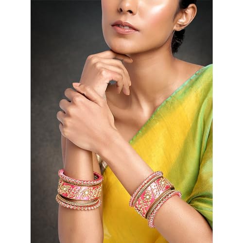 Image of Peora Silk Thread Kundan & Stone Studded Chuda Bangles Set Gift for Women