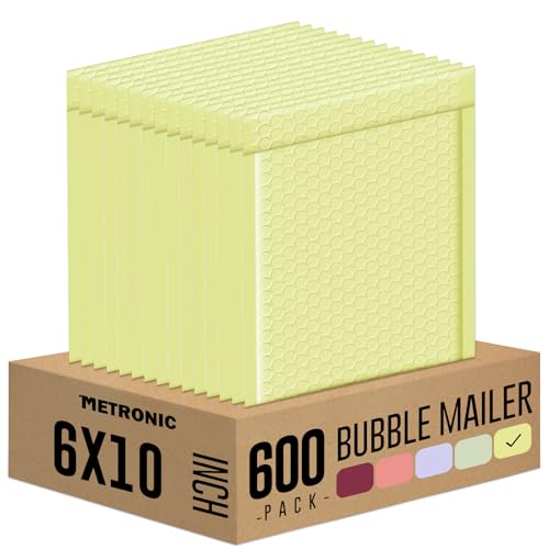 Image of Metronic Bubble Mailers 6x10 inch 600 Pack Pale Yellow Padded Envelopes Bulk | Usable Size 6x9 inch Waterproof Bubble Envelopes for Small Business Self-Seal Padded Mailers for Mailing Jewelry, Makeup #0