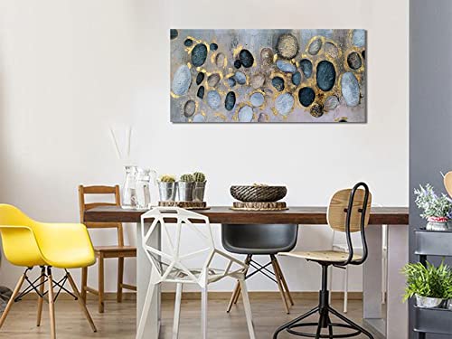 Arjun Abstract Wall Art Large Gold Gray Brown Canvas Stone Geometric Painting Circle Grey Picture, Modern Artwork Framed Large Ready To Hang For Bathroom Bedroom Living Room Office Home Decor 40"X20" #TOP4